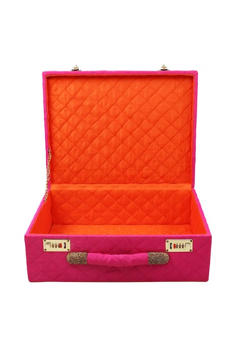 Puneet Gupta_Pink Crystal Bridal Print Jewellery Trunk _at_Aza_Fashions