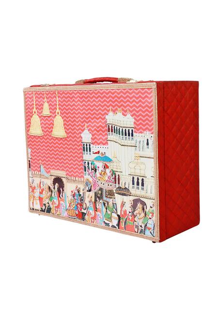 Shop_Puneet Gupta_Red Diamante Mewar Mahal Print Trunk _Online_at_Aza_Fashions