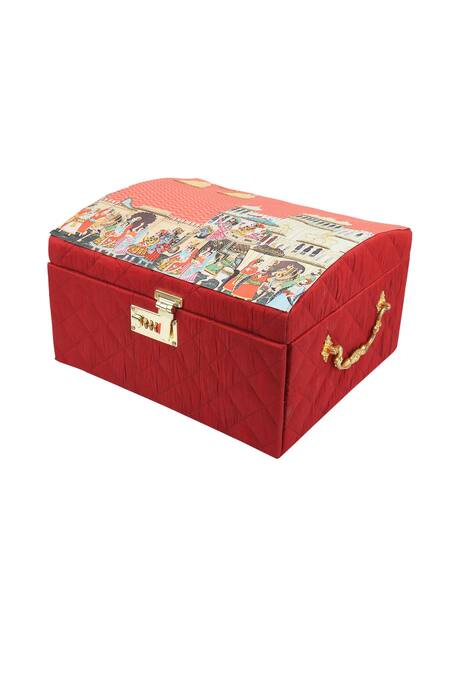 Puneet Gupta_Red Mewar Mahal Print Bridal Trunk _Online_at_Aza_Fashions