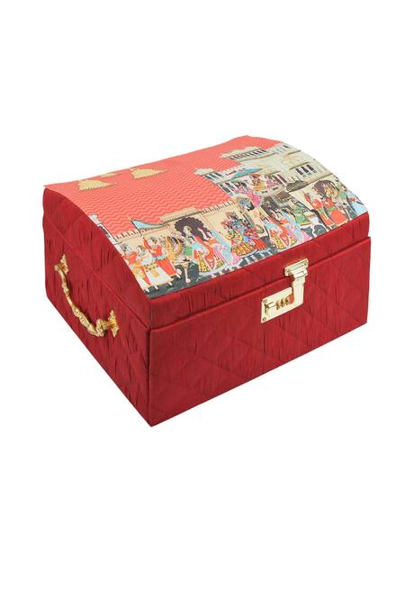 Shop_Puneet Gupta_Red Mewar Mahal Print Bridal Trunk _Online_at_Aza_Fashions