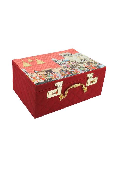 Shop_Puneet Gupta_Red Antique Mewar Mahal Print Trunk _Online_at_Aza_Fashions
