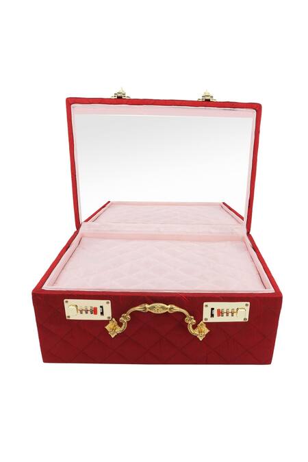 Puneet Gupta_Red Antique Mewar Mahal Print Trunk _at_Aza_Fashions