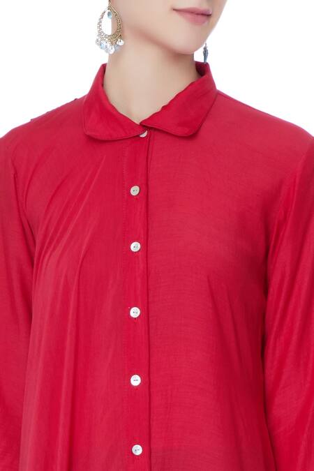 Shop_Itara_Red Asymmetric Shirt Tunic Set_Online_at_Aza_Fashions