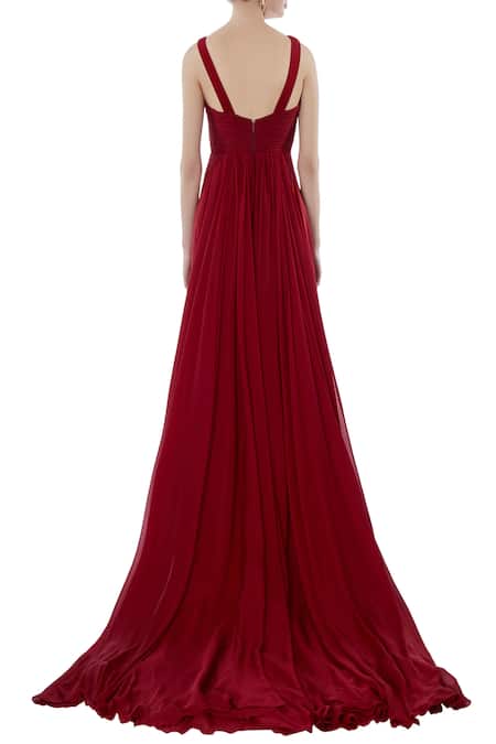 Shop_Saisha Shinde_Maroon Pleated Gown  _at_Aza_Fashions