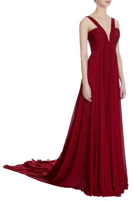 Saisha Shinde_Maroon Pleated Gown  _Online_at_Aza_Fashions