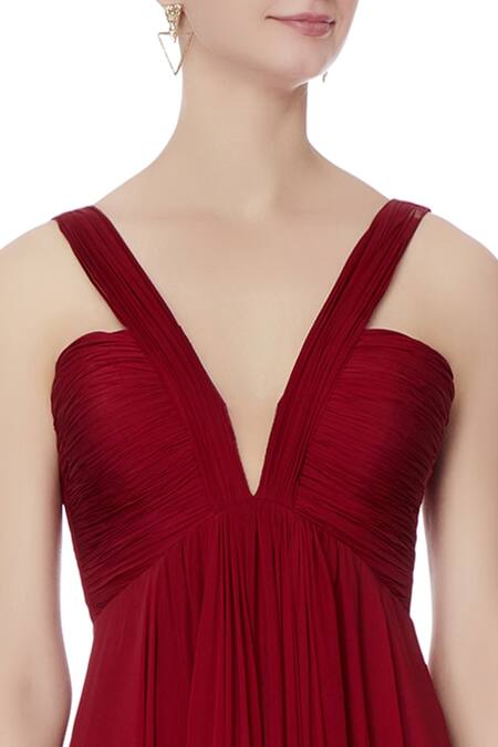 Saisha Shinde_Maroon Pleated Gown  _at_Aza_Fashions