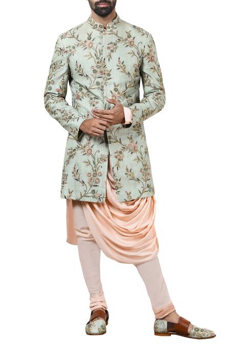 Qbik Mint Green Sherwani With Kurta And Churidar