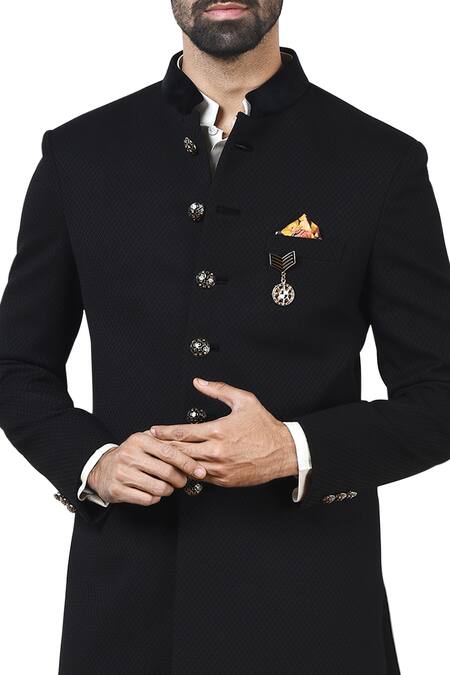 Qbik_Black Sherwani With Kurta And Patiala Pants_Online_at_Aza_Fashions