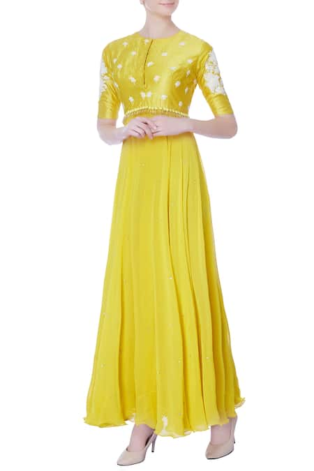 Desert Shine by Sulochana Jangir Yellow embroidered georgette anarkali  