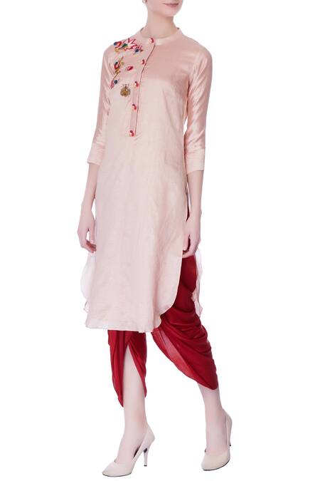 Desert Shine by Sulochana Jangir Pink Taffeta Silk Embroidered Metal Thread Work Band Collar Kurta For Women