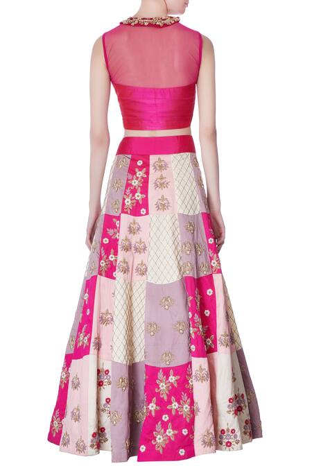 Shop_Neha Mehta Couture_Multi Color Multicolored Embroidered Lehenga And Pink Blouse_at_Aza_Fashions