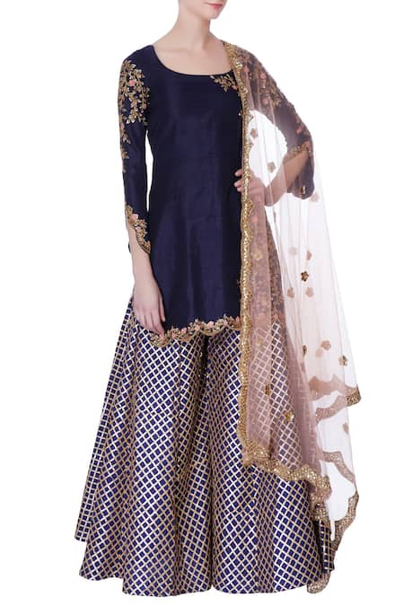 Neha Mehta Couture Navy Blue Kurta And Gota Sharara Pants