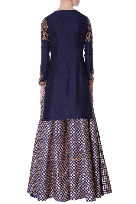 Shop Neha Mehta Couture Navy Blue Kurta And Gota Sharara Pants at Aza Fashions Shop_Neha Mehta Couture_Navy Blue Kurta And Gota Sharara Pants_at_Aza_Fashions