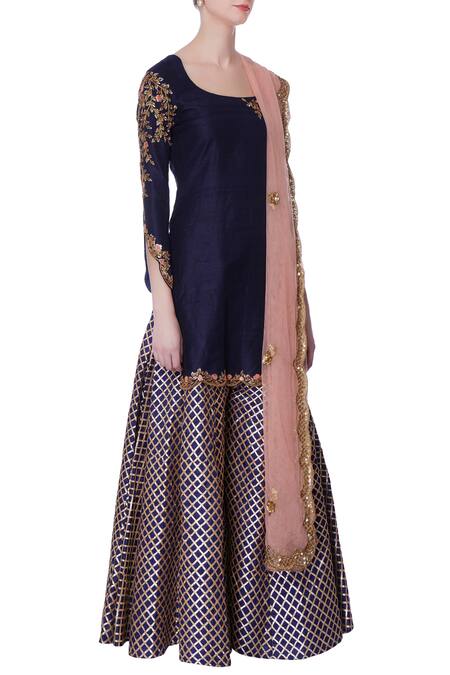 Neha Mehta Couture Navy Blue Kurta And Gota Sharara Pants Online at Aza Fashions Neha Mehta Couture_Navy Blue Kurta And Gota Sharara Pants_Online_at_Aza_Fashions