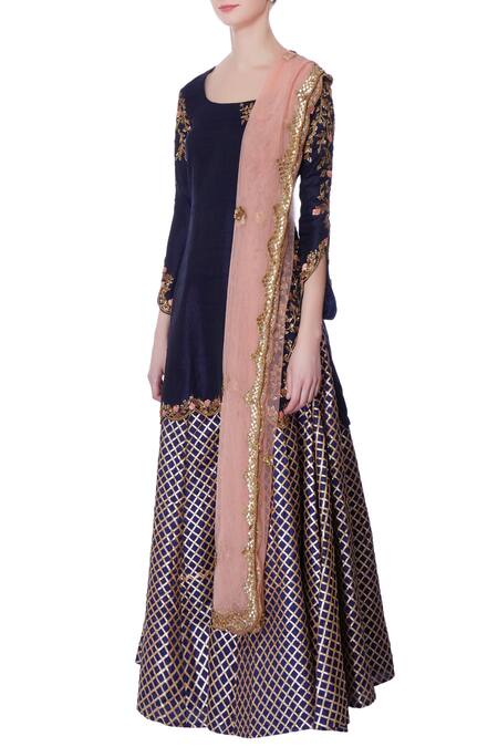 Buy Neha Mehta Couture Navy Blue Kurta And Gota Sharara Pants Online at Aza Fashions Buy_Neha Mehta Couture_Navy Blue Kurta And Gota Sharara Pants_Online_at_Aza_Fashions
