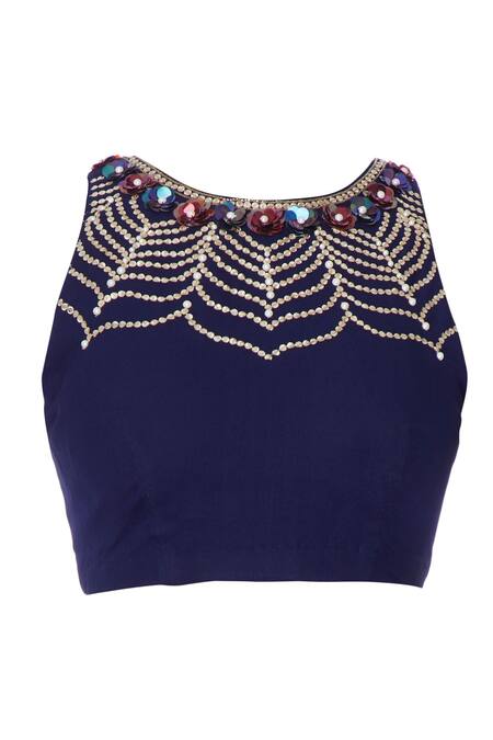 Shop_Rajat & Shraddha_Blue Georgette Embroidered Round Navy Pre-draped Saree With Blouse  _Online_at_Aza_Fashions