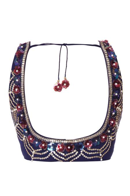 Rajat & Shraddha_Blue Georgette Embroidered Round Navy Pre-draped Saree With Blouse  _at_Aza_Fashions