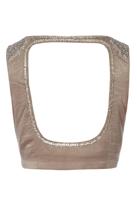 Rajat & Shraddha_Brown Georgette Embroidered Boat Neck Taupe Pre-draped Saree With Blouse _at_Aza_Fashions