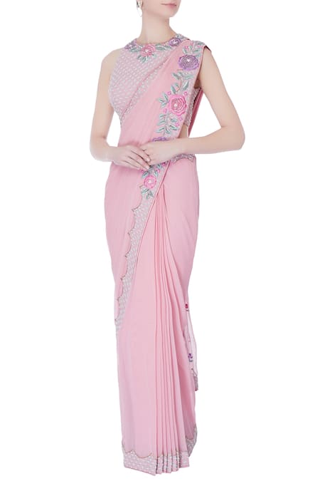 Rajat & Shraddha Rose pink pre-draped embroidered saree with blouse 