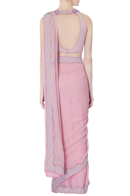 Rajat & Shraddha Rose pink pre-draped embroidered saree with blouse 
