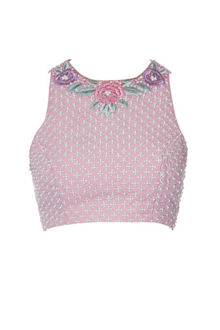 Shop Rajat & Shraddha Pink Georgette Embroidered Boat Rose Pre-draped Saree With Blouse Online at Aza Fashions Shop_Rajat & Shraddha_Pink Georgette Embroidered Boat Rose Pre-draped Saree With Blouse _Online_at_Aza_Fashions