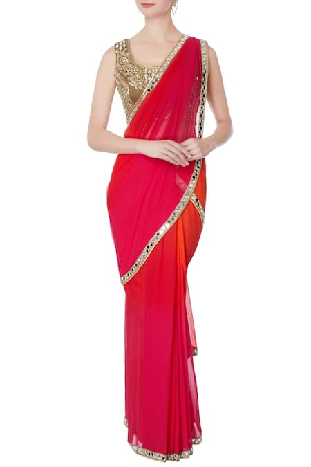 Rajat & Shraddha Red pre-draped embroidered saree with blouse 