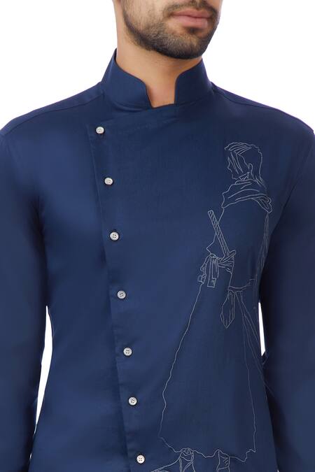 Vikram Bajaj_Blue Cotton Printed Shirt_at_Aza_Fashions