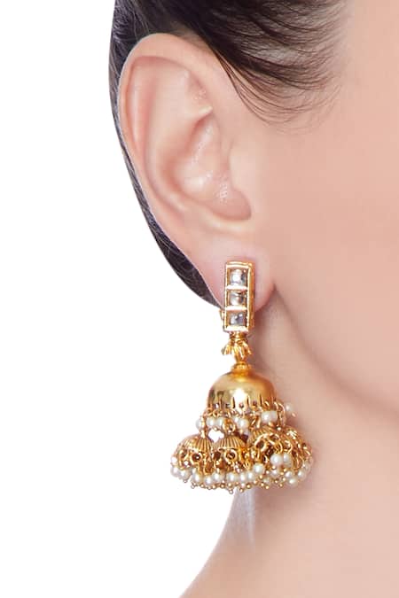 Just Shradhas Gold pearl finished earrings 