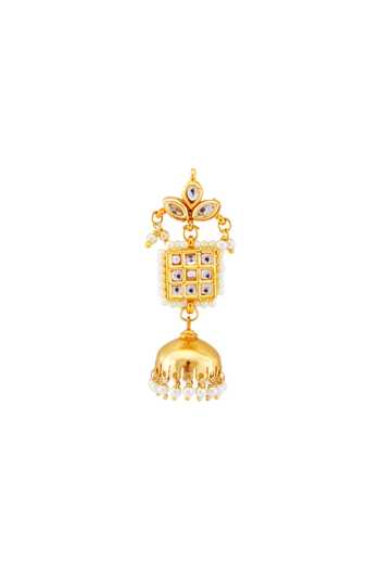 Just Shradhas_Gold Plated Pearl Kundan Jhumka Earrings _Online_at_Aza_Fashions