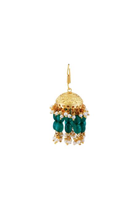 Just Shradhas_Green Pearls, Beads Kundan Earrings _Online_at_Aza_Fashions