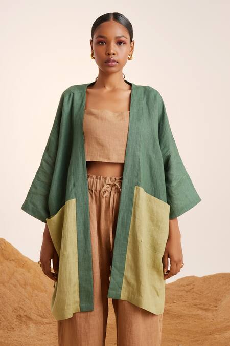 Buy_Cord_Green June Linen Cape_Online_at_Aza_Fashions
