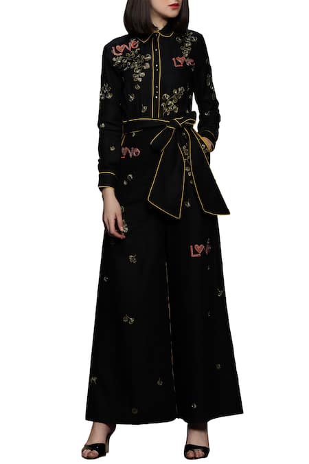 Shahin Mannan Black Embroidered Jumpsuit  