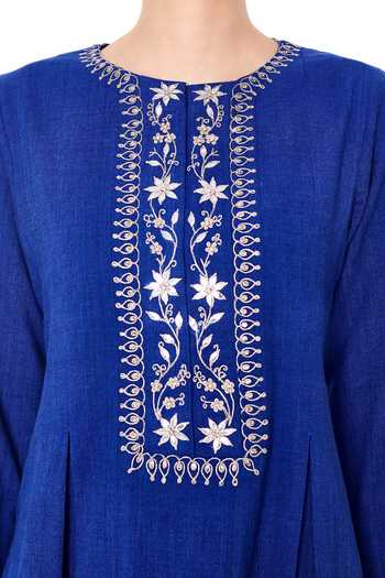 Anita Dongre_Indigo Blue Embroidered Tunic_Online_at_Aza_Fashions