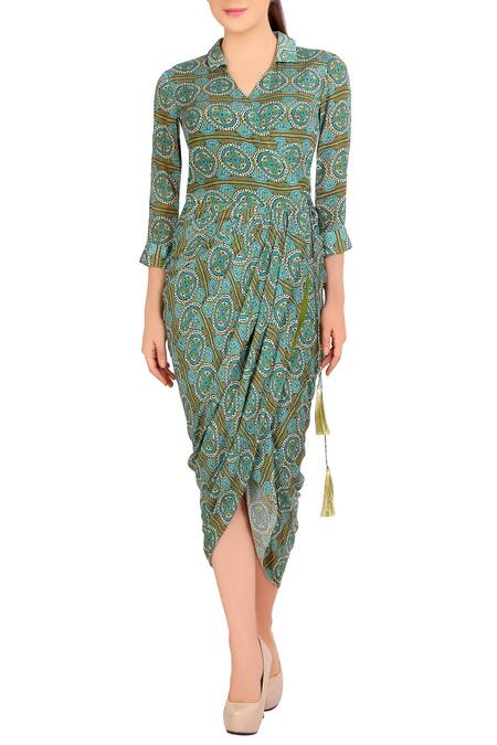 Soup By Sougat Paul_Green Printed Dhoti Dress _Online_at_Aza_Fashions
