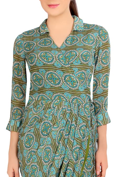 Buy_Soup By Sougat Paul_Green Printed Dhoti Dress _Online_at_Aza_Fashions