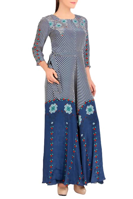 Soup By Sougat Paul_Sky Blue Printed Crepe Jumpsuit _Online_at_Aza_Fashions