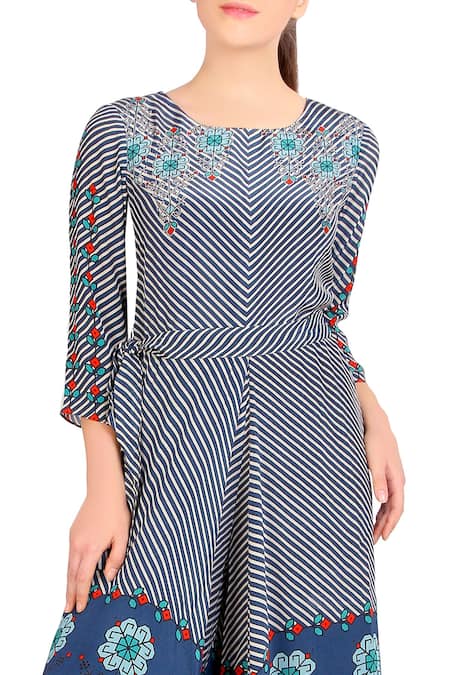 Buy_Soup By Sougat Paul_Sky Blue Printed Crepe Jumpsuit _Online_at_Aza_Fashions