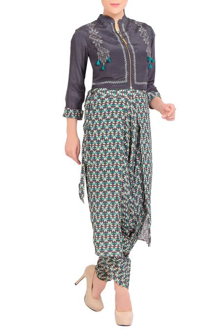 Soup By Sougat Paul_Grey Printed Jumpsuit With Jacket _Online_at_Aza_Fashions