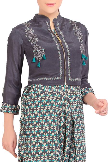 Buy Soup By Sougat Paul Grey Printed Jumpsuit With Jacket Online at Aza Fashions Buy_Soup By Sougat Paul_Grey Printed Jumpsuit With Jacket _Online_at_Aza_Fashions