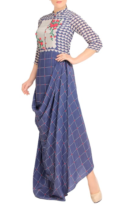 Soup By Sougat Paul_Purple Cowl Draped Dress _Online_at_Aza_Fashions