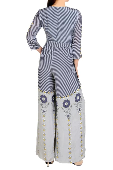 Soup By Sougat Paul Purple printed Crepe silk jumpsuit 