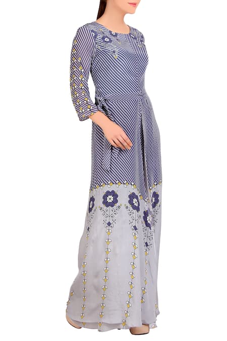 Soup By Sougat Paul_Blue Purple Printed Crepe Silk Jumpsuit _Online_at_Aza_Fashions