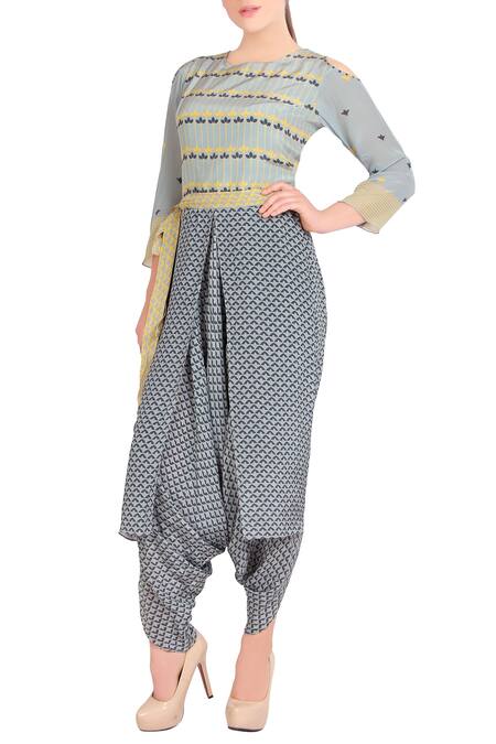 Soup By Sougat Paul_Blue Printed Dhoti Style Jumpsuit _Online_at_Aza_Fashions