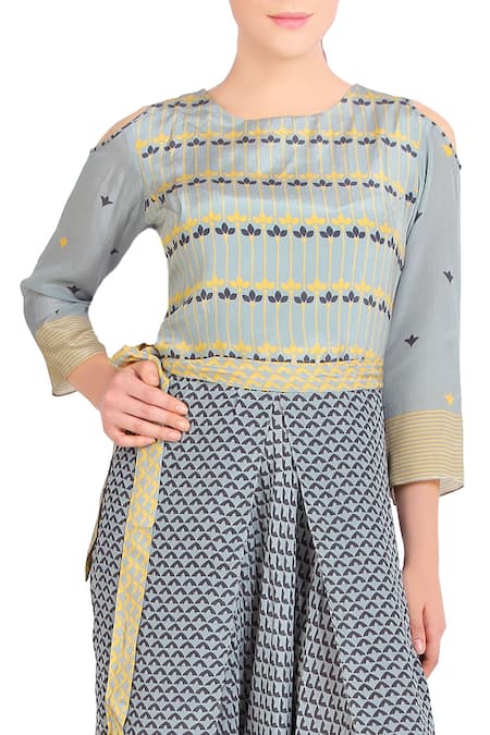 Buy_Soup By Sougat Paul_Blue Printed Dhoti Style Jumpsuit _Online_at_Aza_Fashions