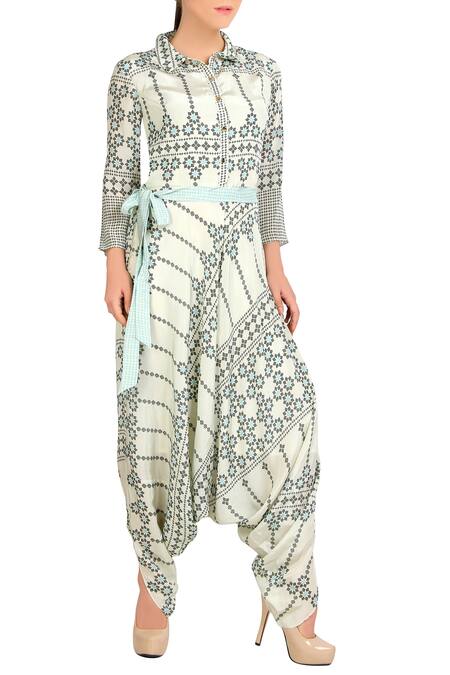 Soup By Sougat Paul_White Printed Dhoti Jumpsuit _Online_at_Aza_Fashions