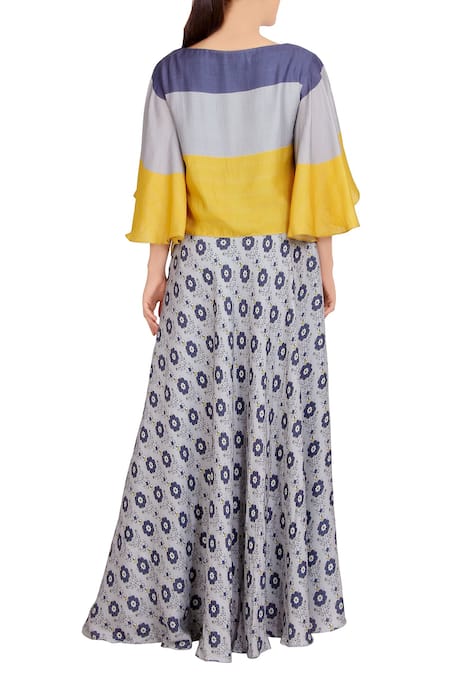 Soup By Sougat Paul Satin Printed Skirt Set 