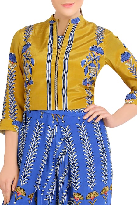 Buy_Soup By Sougat Paul_Purple Blue Printed Jumpsuit And Jacket _Online_at_Aza_Fashions