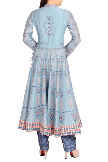 Soup By Sougat Paul Blue printed anarkali with pants 