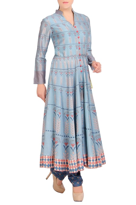 Soup By Sougat Paul_Blue Printed Anarkali With Pants _Online_at_Aza_Fashions