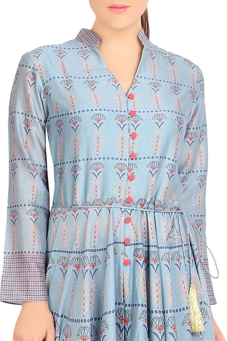 Buy Soup By Sougat Paul Blue Printed Anarkali With Pants Online at Aza Fashions Buy_Soup By Sougat Paul_Blue Printed Anarkali With Pants _Online_at_Aza_Fashions